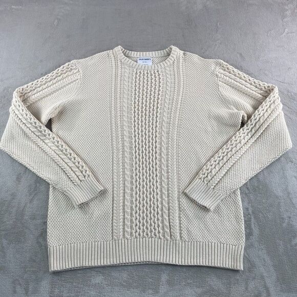Old Navy Cable Knit Sweater Men 2XLT Tall Beige‎ Fisherman Knit Preppy Crew NWOT